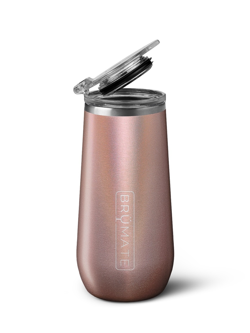 BrüMate Champagne Flute 12oz with Flip-Top Lid Glitter Rose Gold